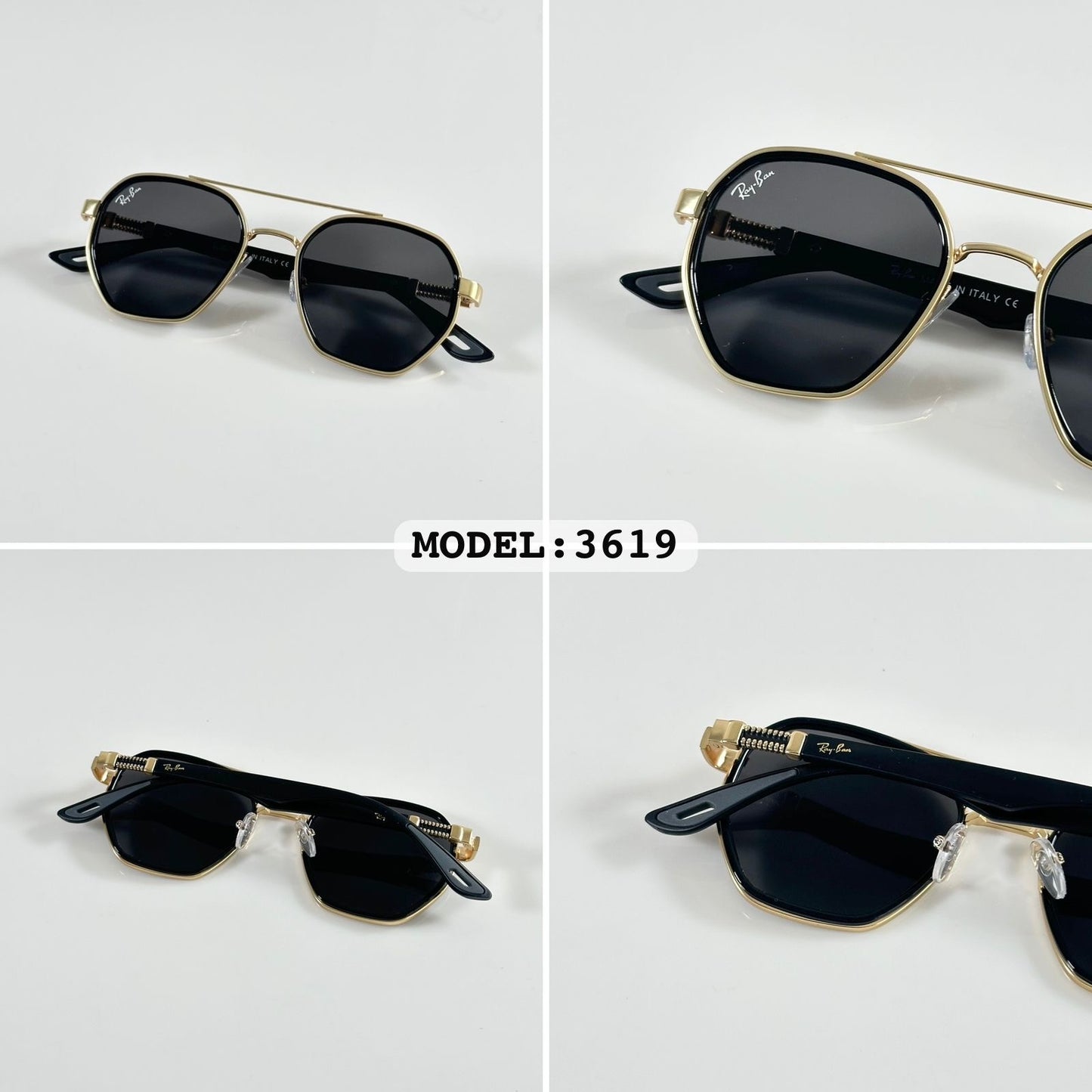 Rayban Gold Black (3619) Sunglass With Og Kit And Box Packing