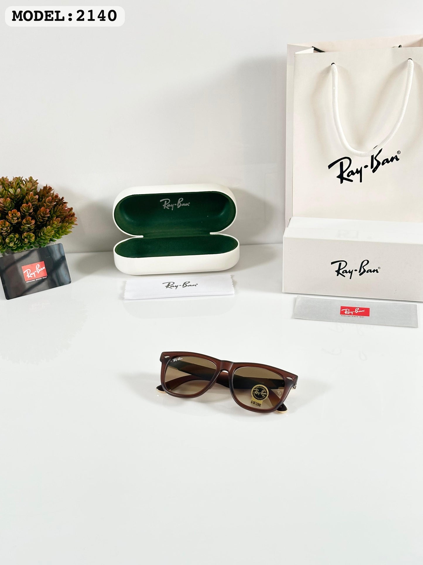 Rayban Gold Brown DC {GLASS} - (2140) Sunglass With Og Kit And Packing