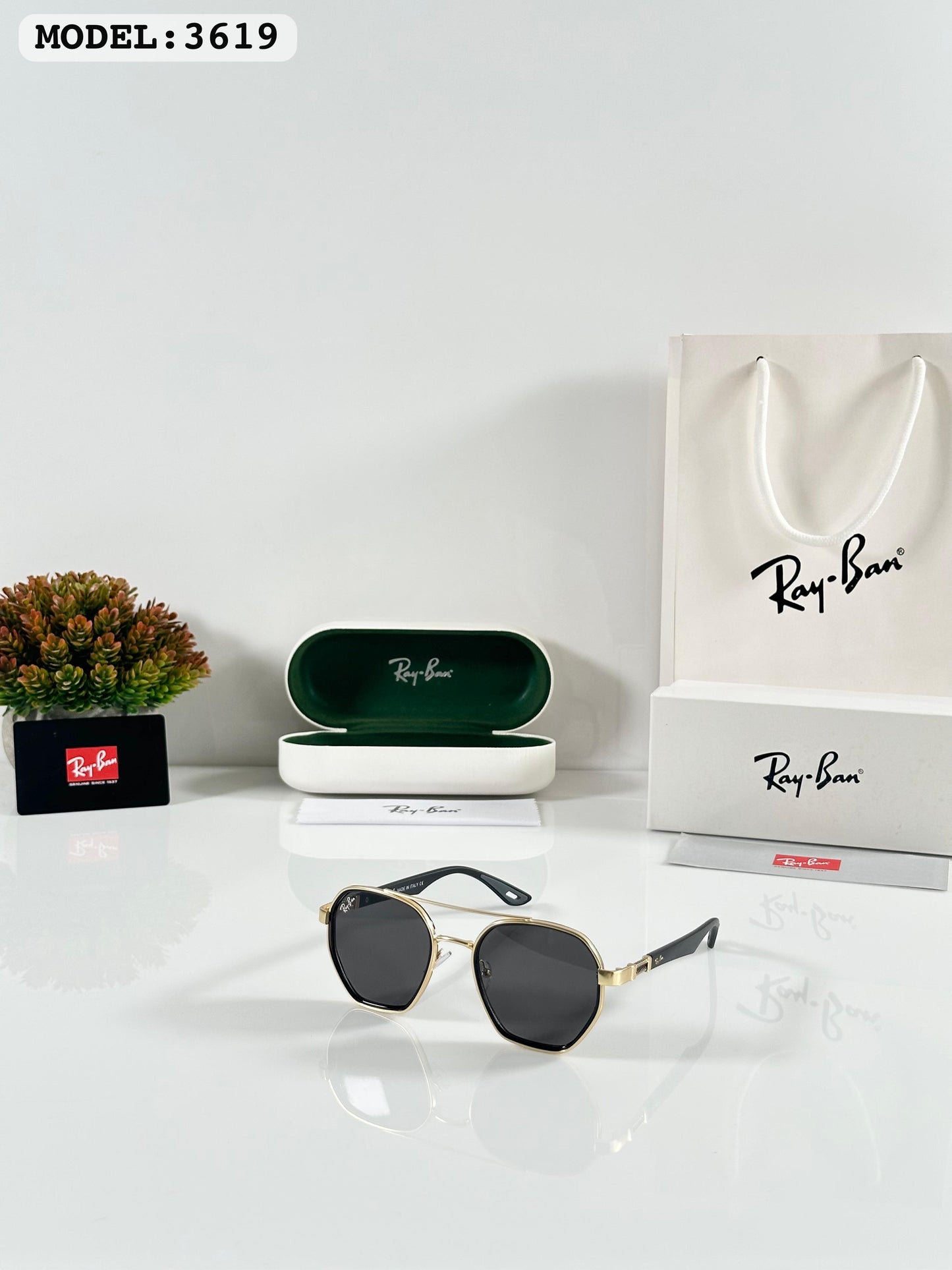 Rayban Gold Black (3619) Sunglass With Og Kit And Box Packing