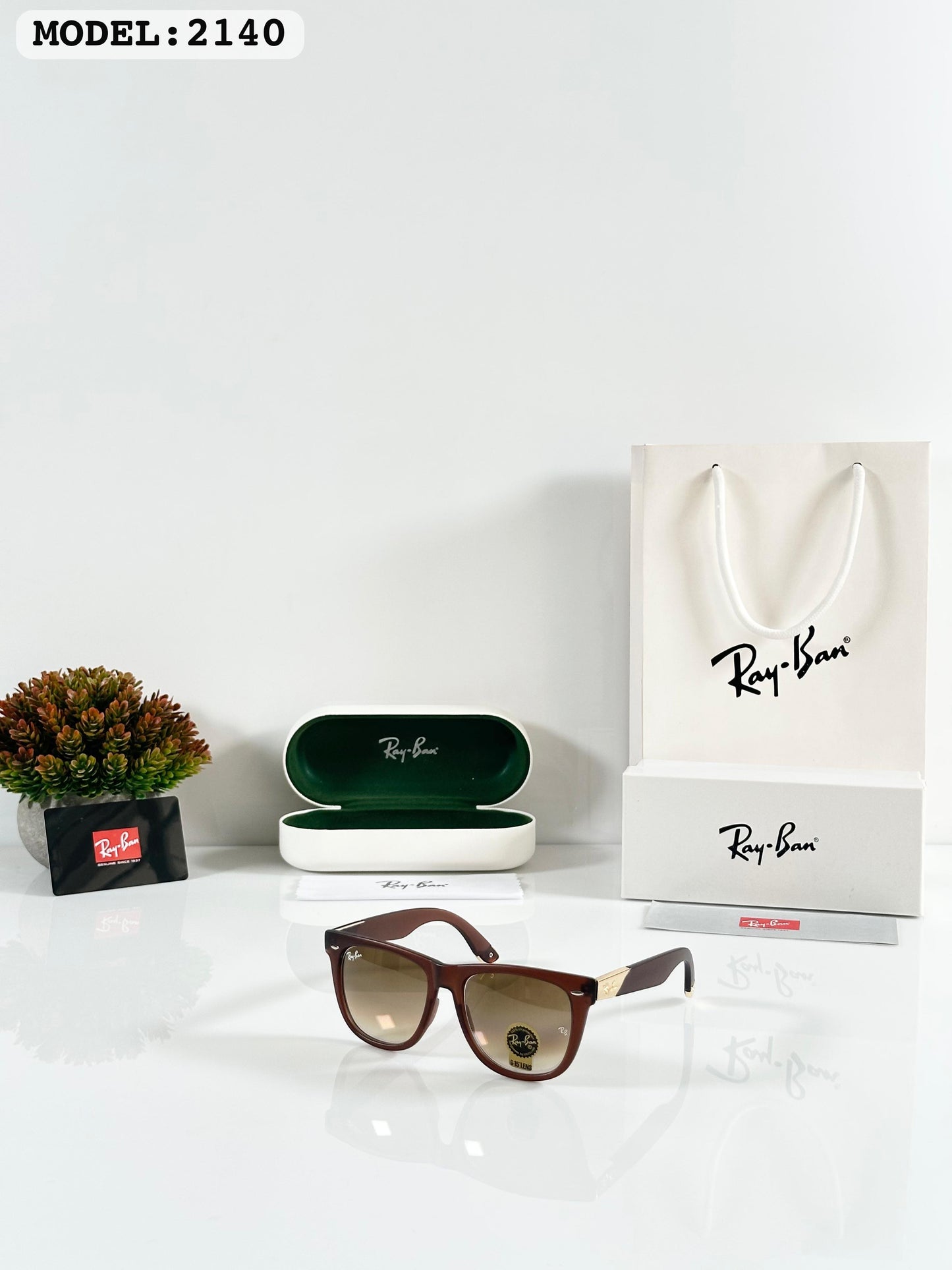 Rayban Gold Brown DC {GLASS} - (2140) Sunglass With Og Kit And Packing