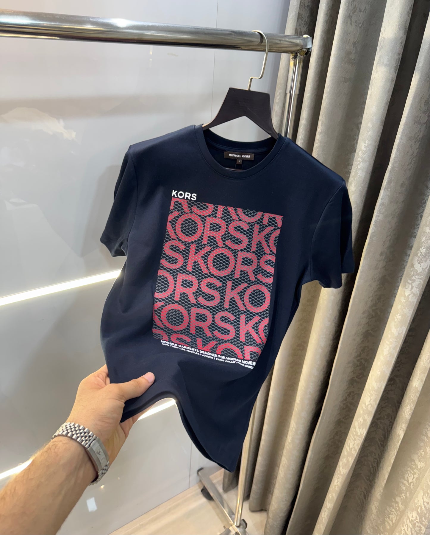 Michael Kors Navy Blue Logo Print Premium Smart Fit T-Shirt