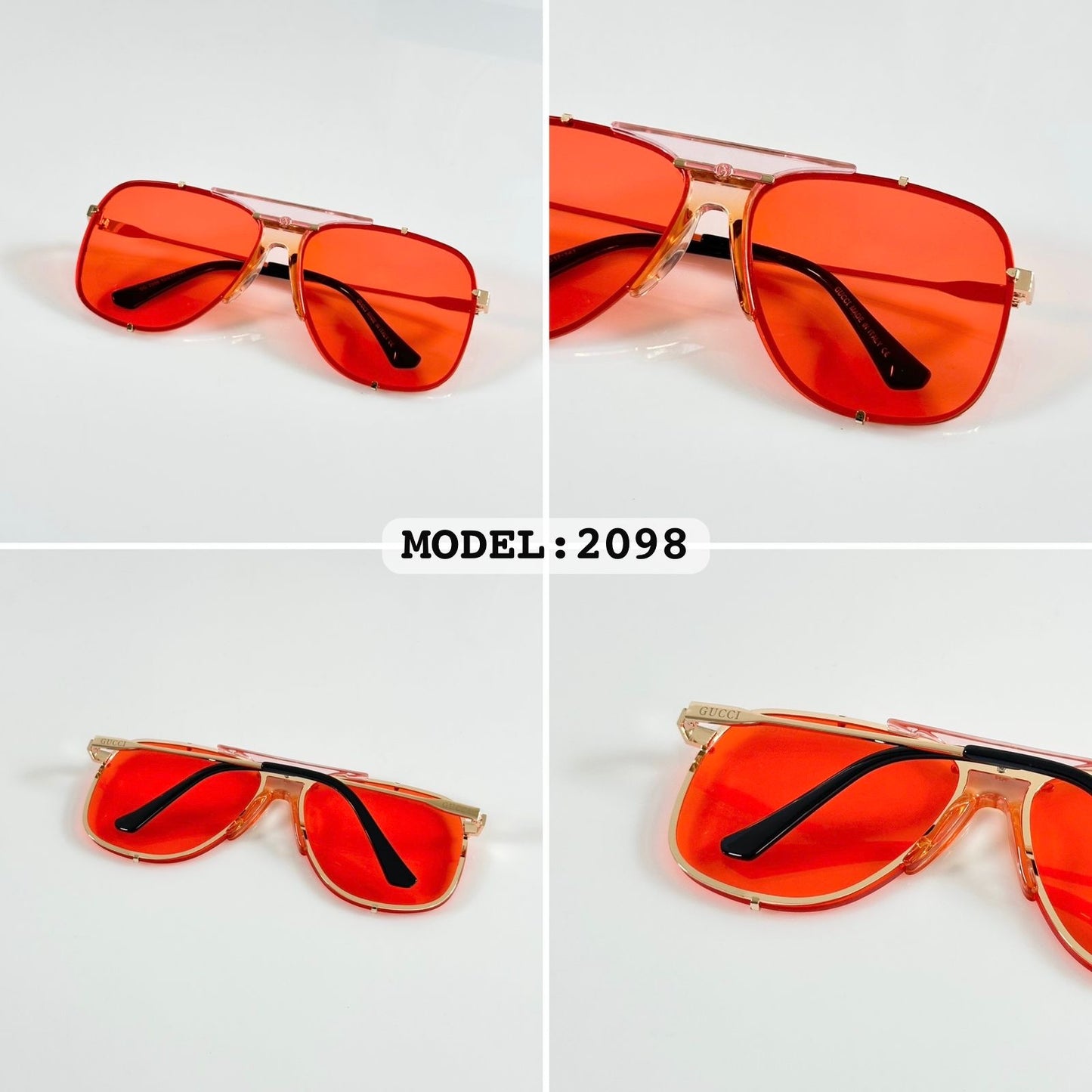 Gucci Gold Red (2098) Sunglass With Og Kit And Box Packing