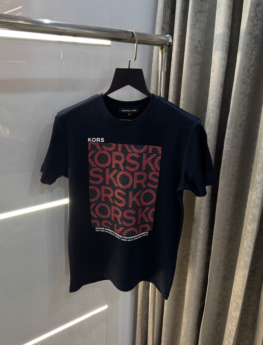 Michael Kors Navy Blue Logo Print Premium Smart Fit T-Shirt