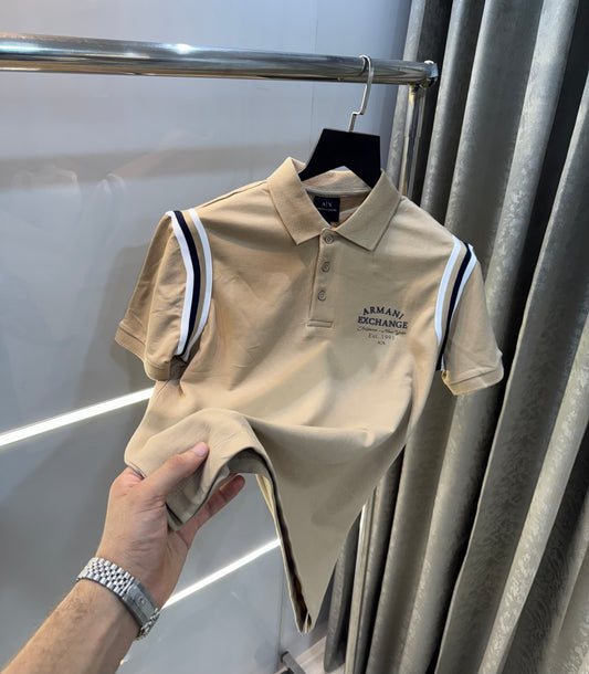 Armani Exchange Beige Premium Smart Fit Polo T-Shirt