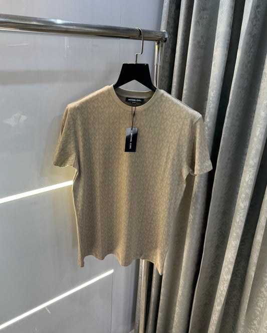 Michael Kors Beige Monogram Print Classic Smart Fit T-Shirt